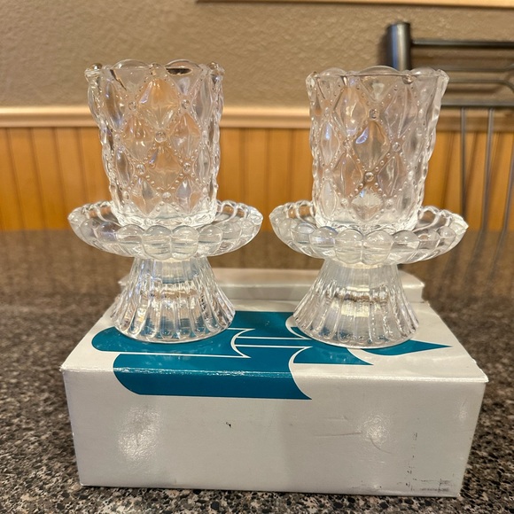 PartyLite Quilted Crystal Pair Candleholders NWT - Picture 4 of 9